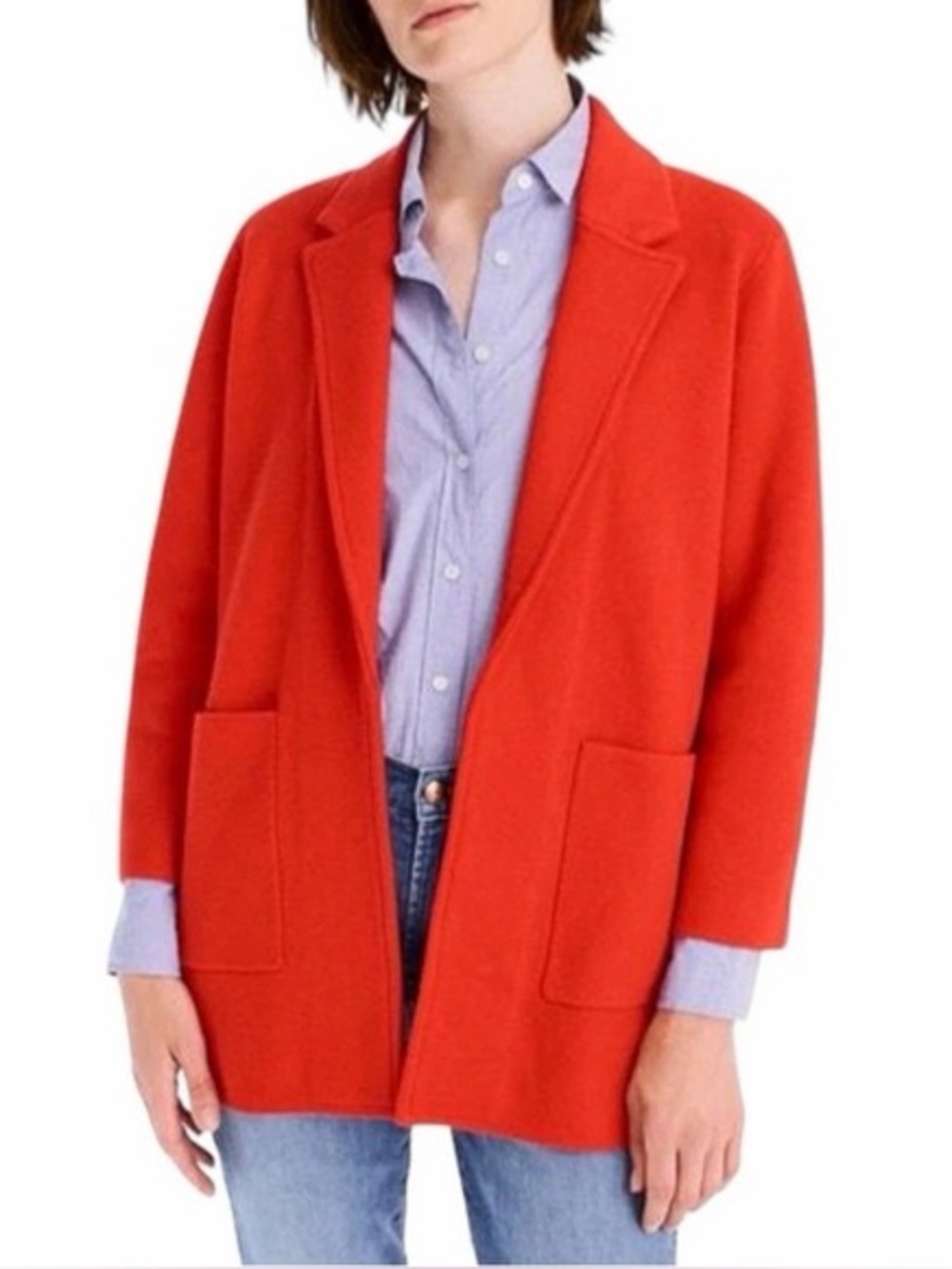 J. Crew 365 Open Front Sweater Blazer in Cherry